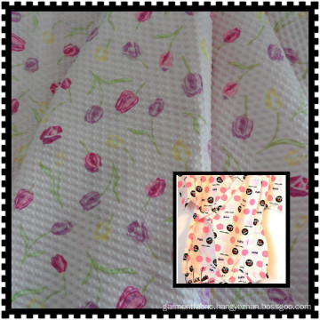 poly and cotton blend floral printed seersucker for baby wear